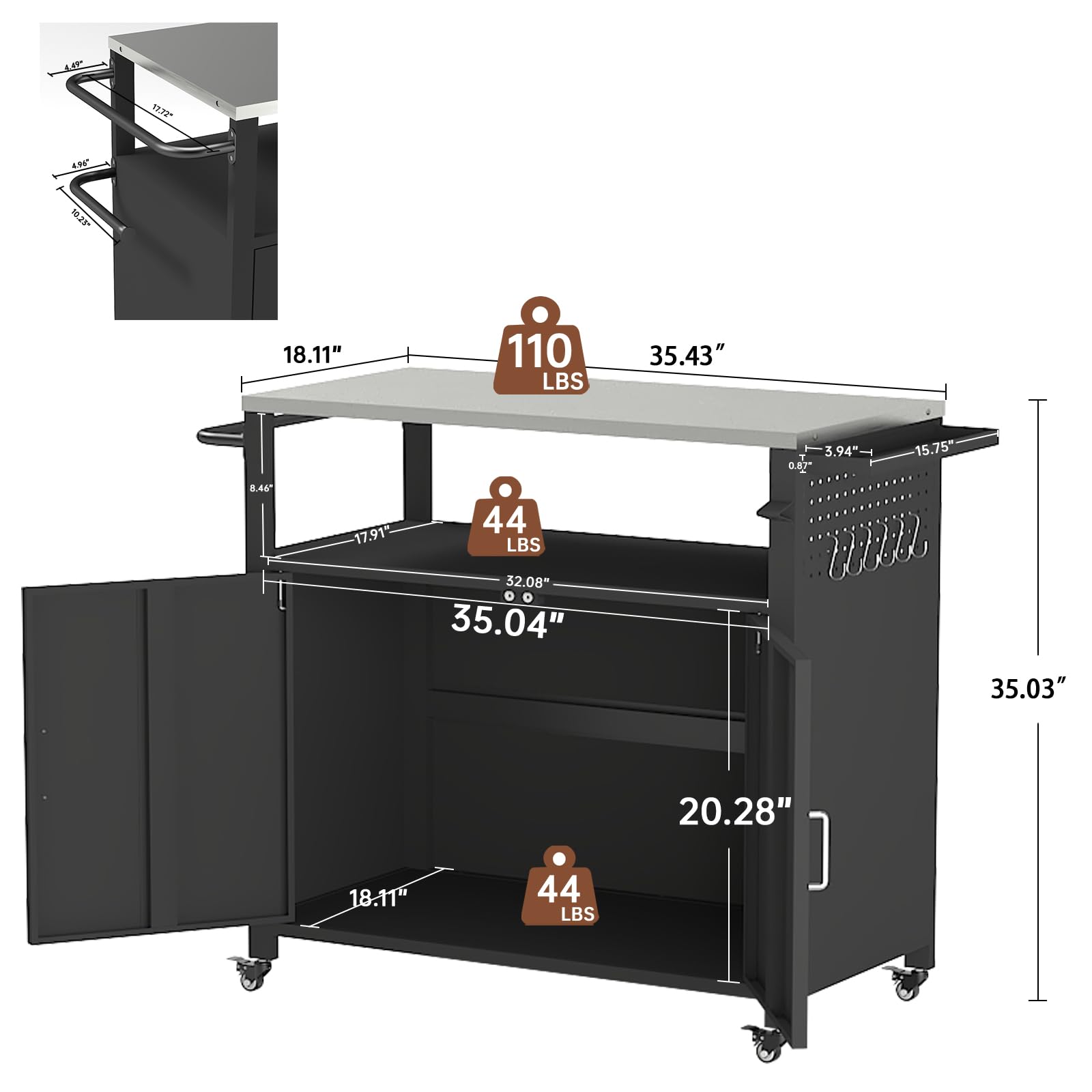 Outdoor Grill Table with Storage and Stainless Steel Top
