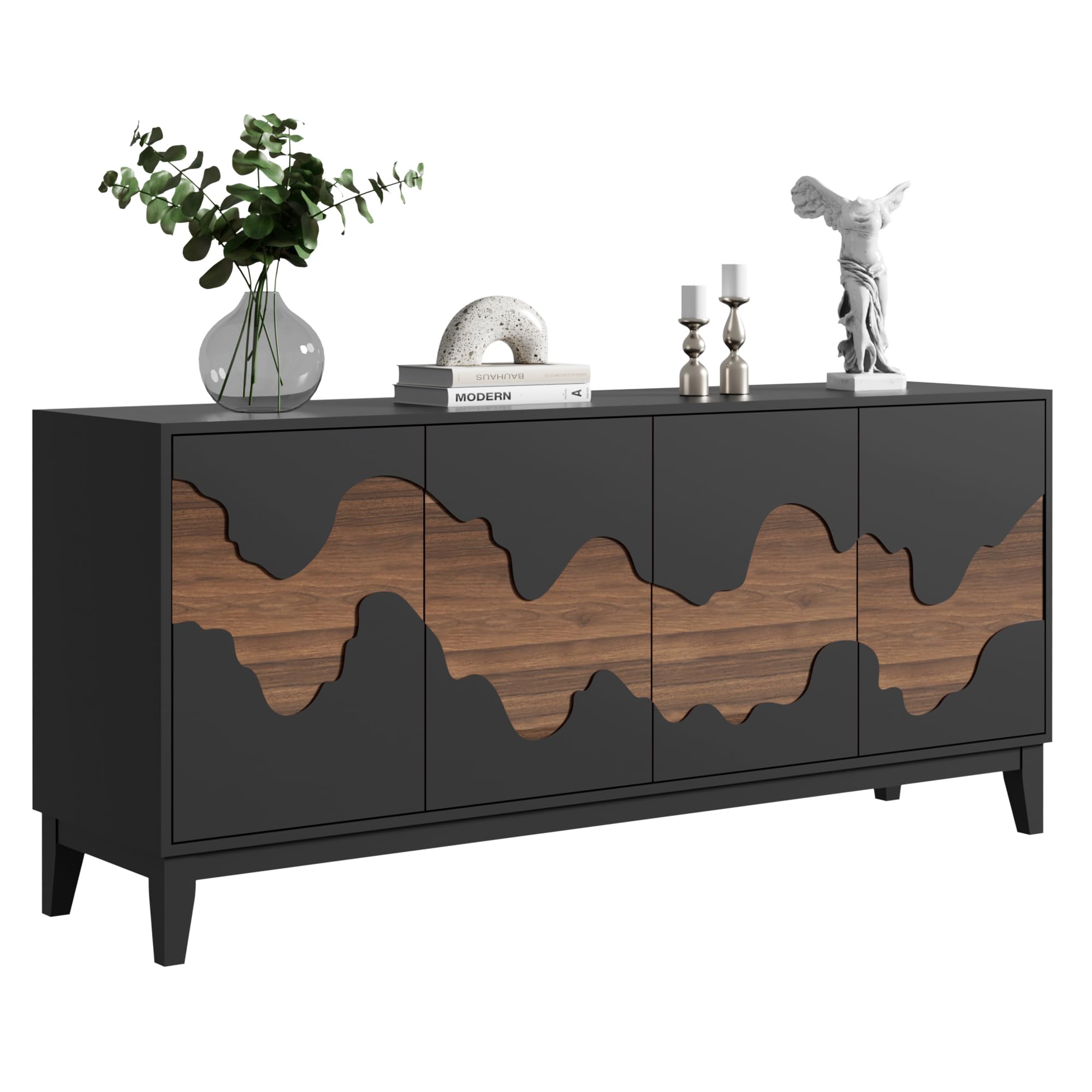 Modern 4-Door Sideboard Buffet Cabinet with Water Stream Pattern