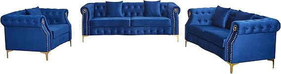 3-Piece Velvet Living Room Set with Tufted Design