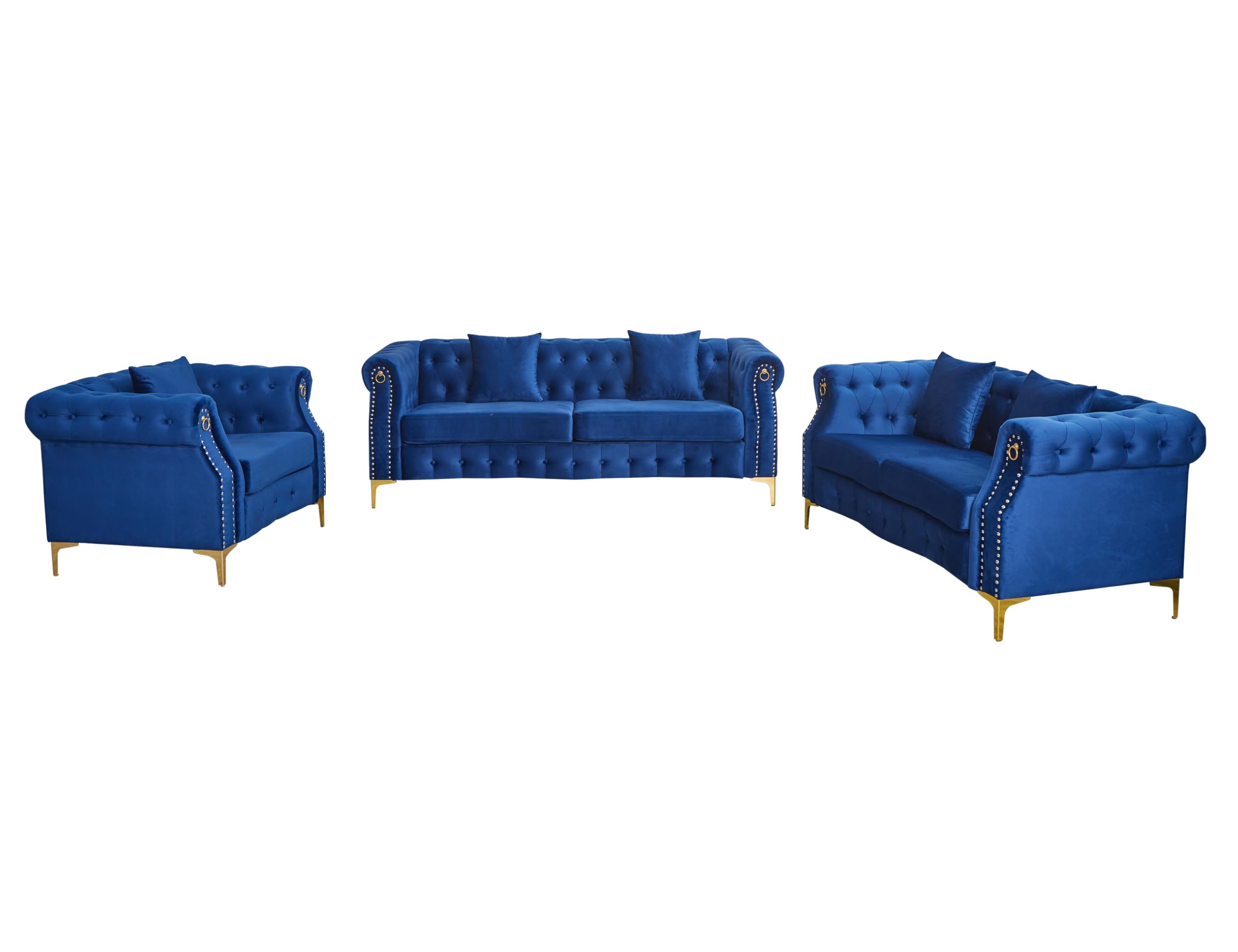 3-Piece Velvet Living Room Set with Tufted Design