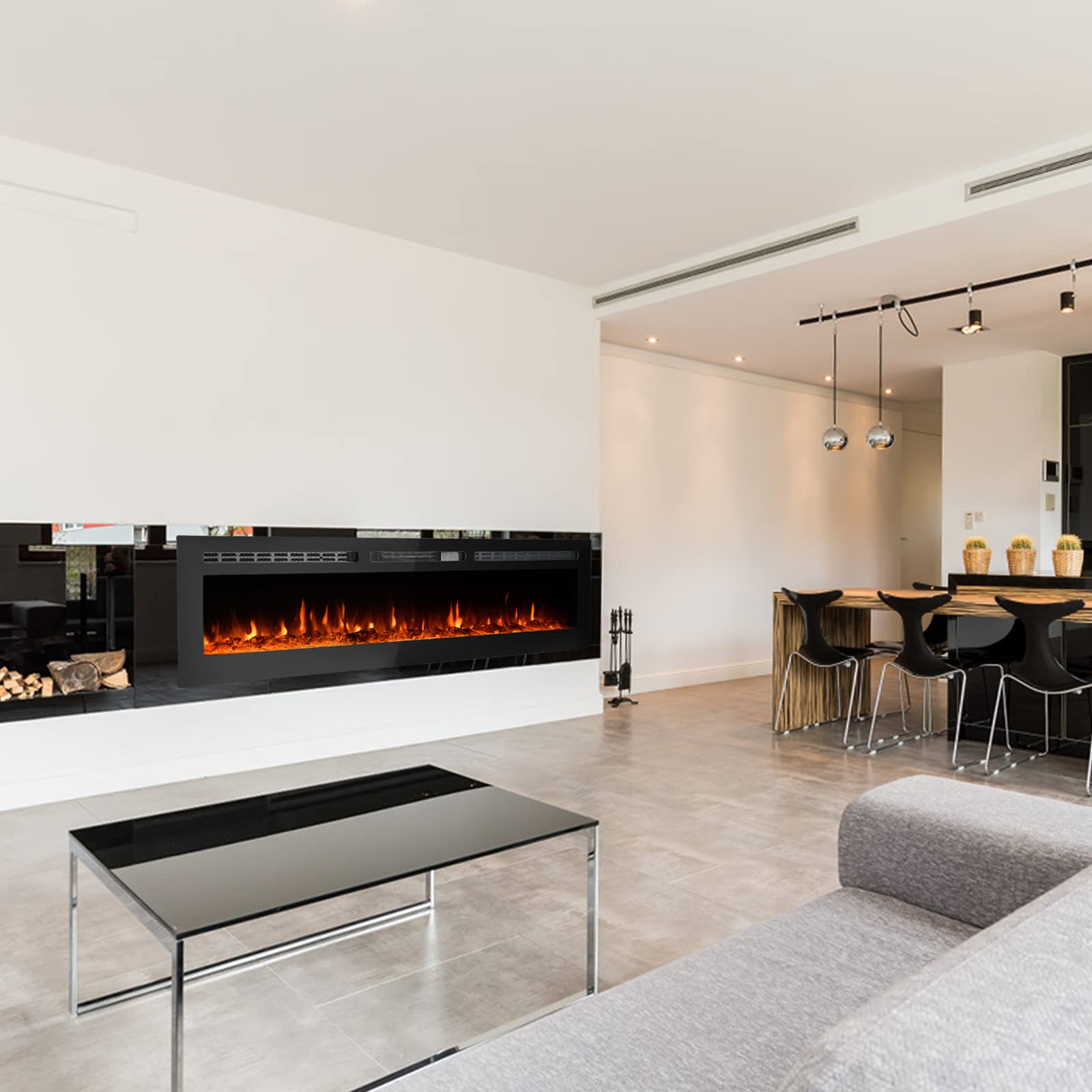 80 Inch Electric Fireplace Insert with Remote Control