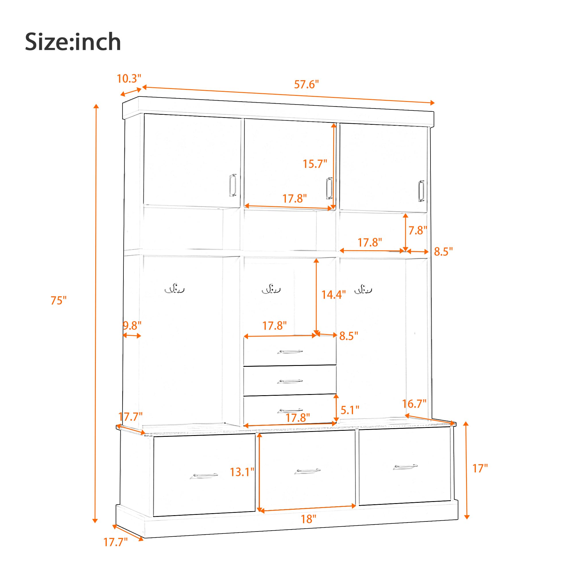 5-in-1 Hall Tree with Bench and Storage