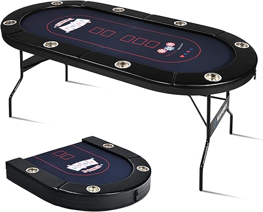 8-Player Foldable Poker Table with Cup Holders