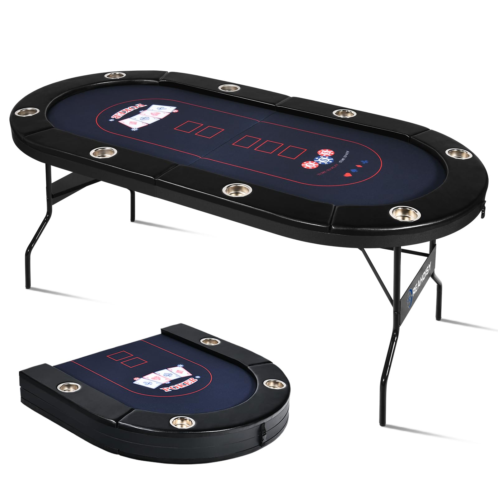 8-Player Foldable Poker Table with Cup Holders