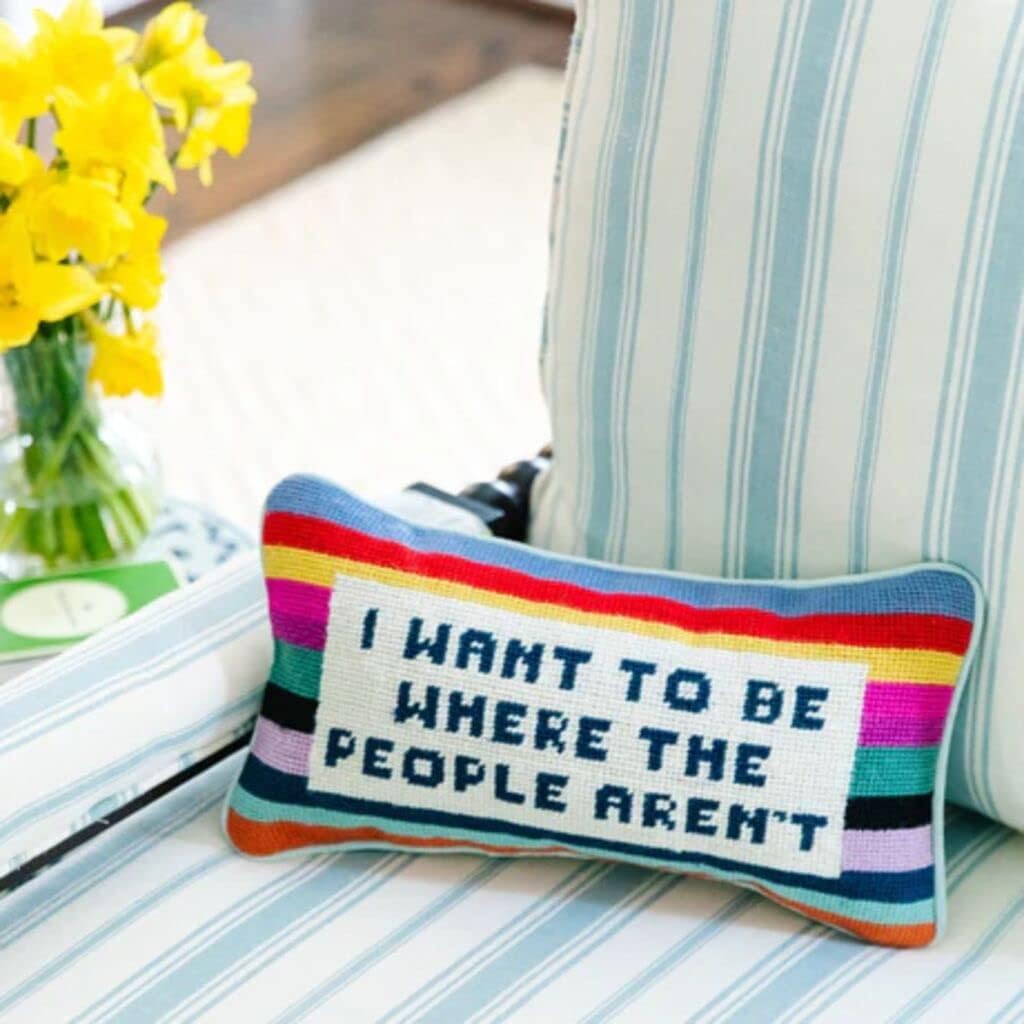 Needlepoint Decorative Throw Pillow - Where The People Aren't