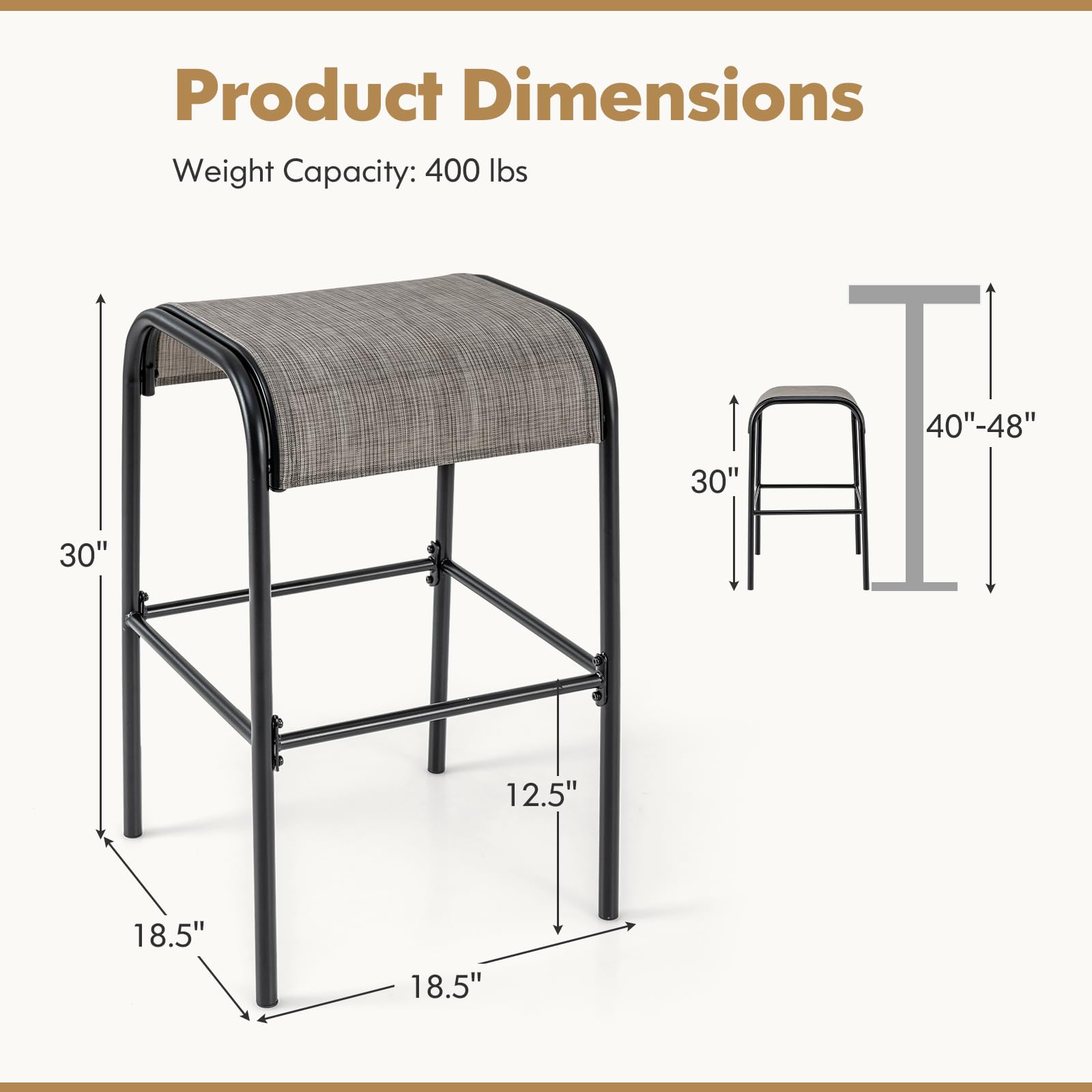 Outdoor Bar Stools Set of 4 - 30" Height with Fabric Seat