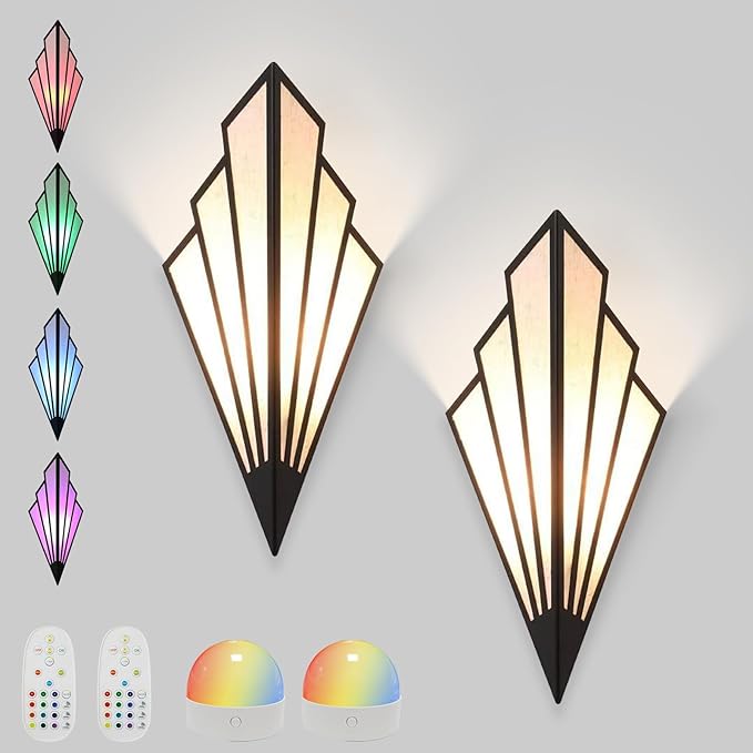 Battery Operated Wall Sconces Set of Two with Remote Control