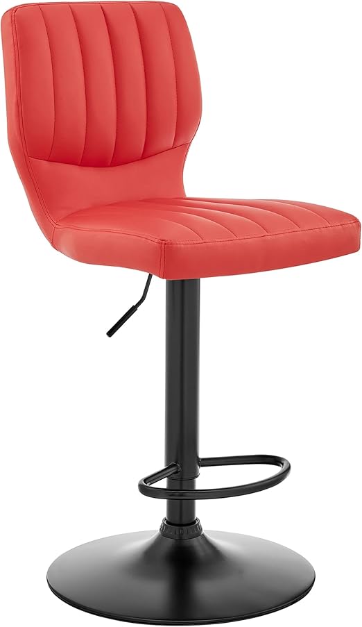 Adjustable Height Red Faux Leather Swivel Bar Stool