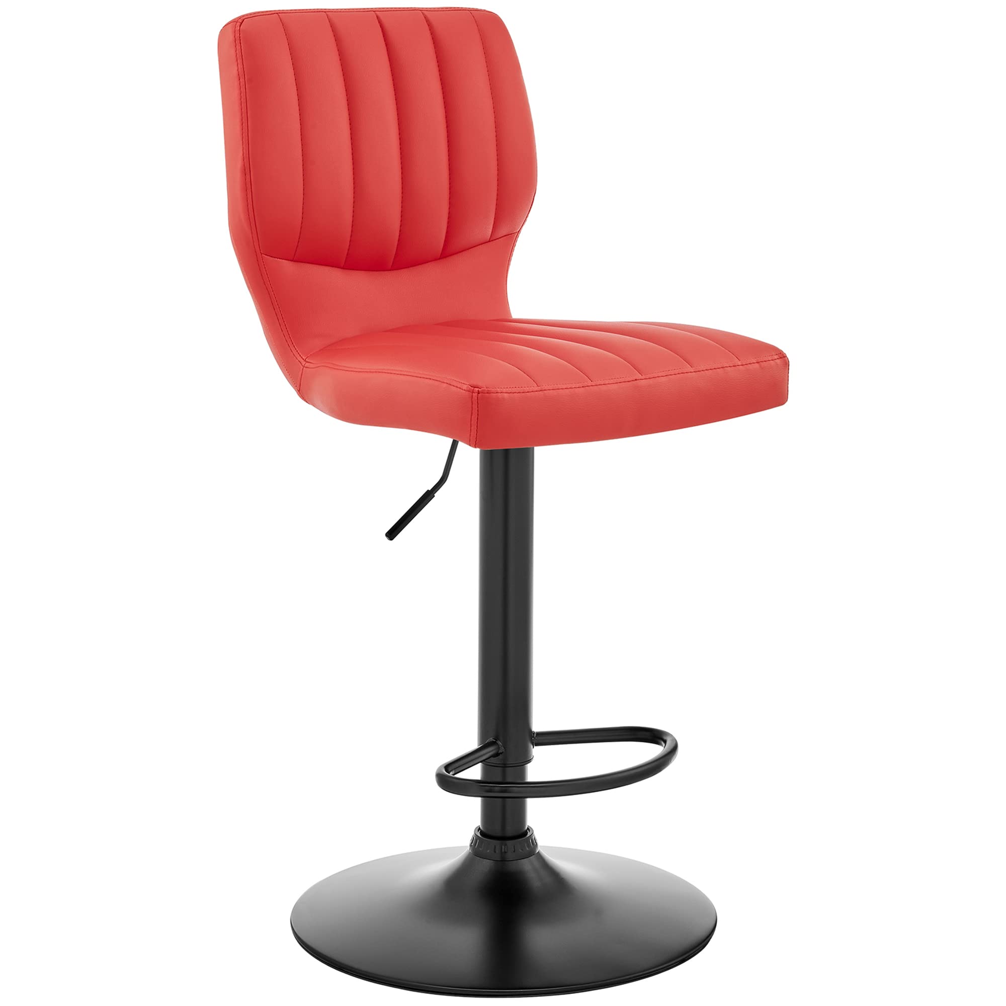 Adjustable Height Red Faux Leather Swivel Bar Stool