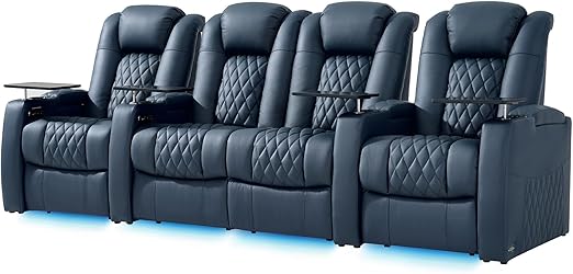 Home Theater Seating Row of 4 - Top Grain Leather Power Recliner