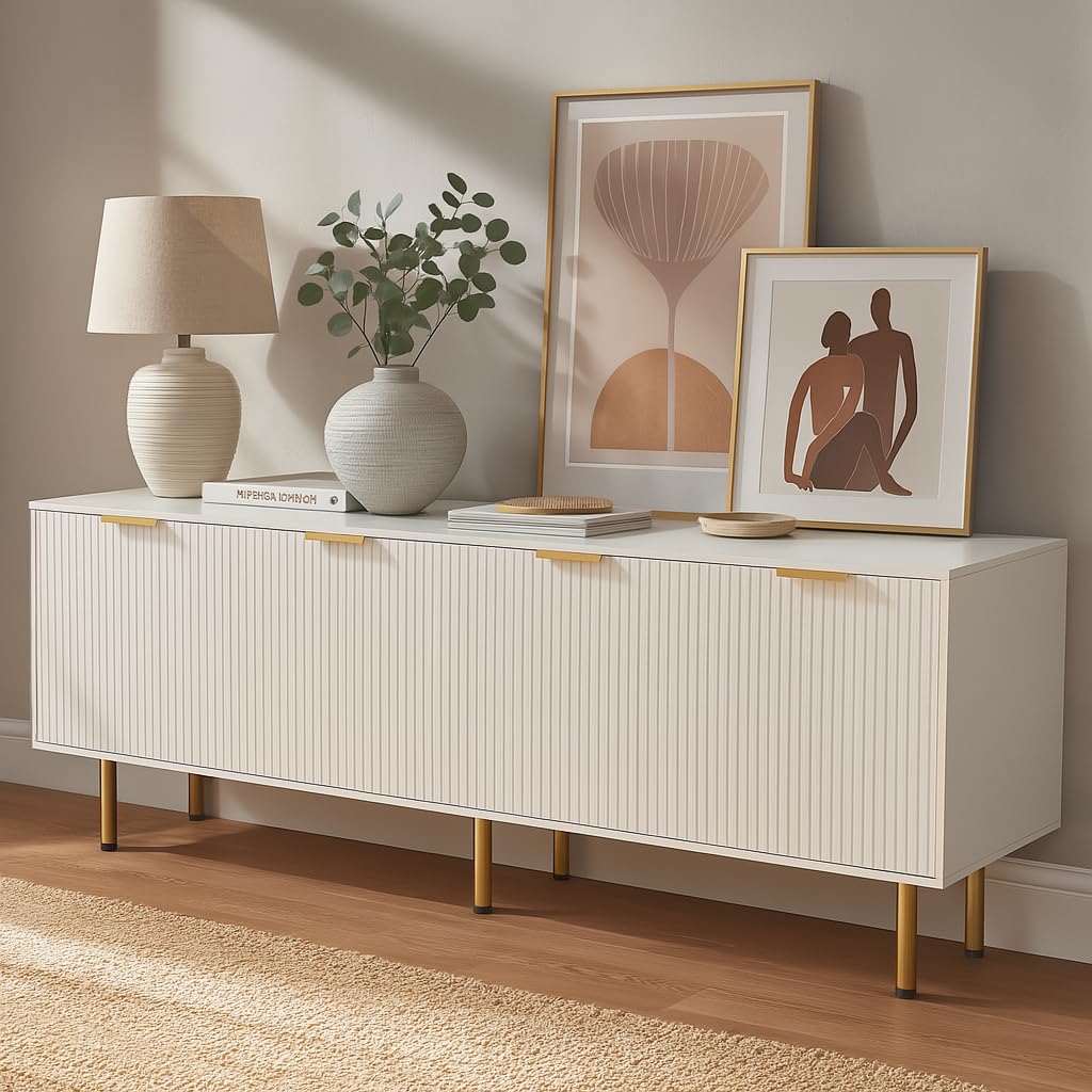 Mid Century Modern TV Stand for 80 Inch TV with 4 Drawers