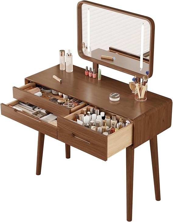 Wooden Vanity Table with Lighted Mirror and 3 Drawers