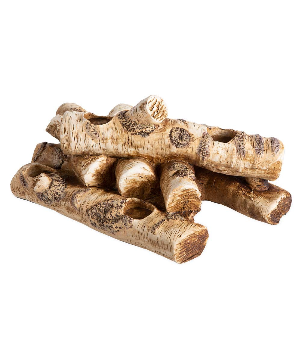 Faux Birch Wood Resin Logs Tea Light Candle Holder