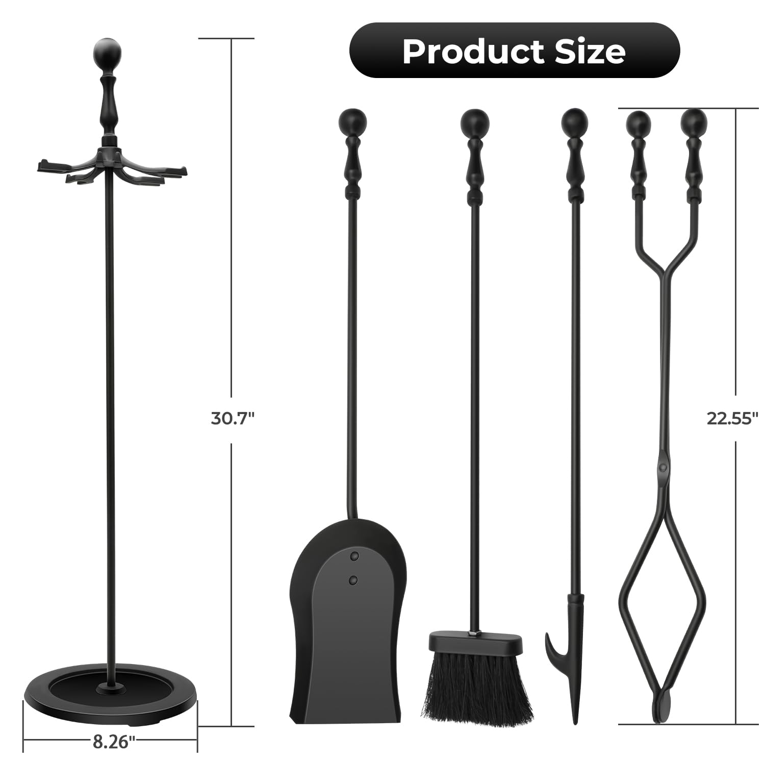 5-Piece Cast Iron Fireplace Tool Set with Stand