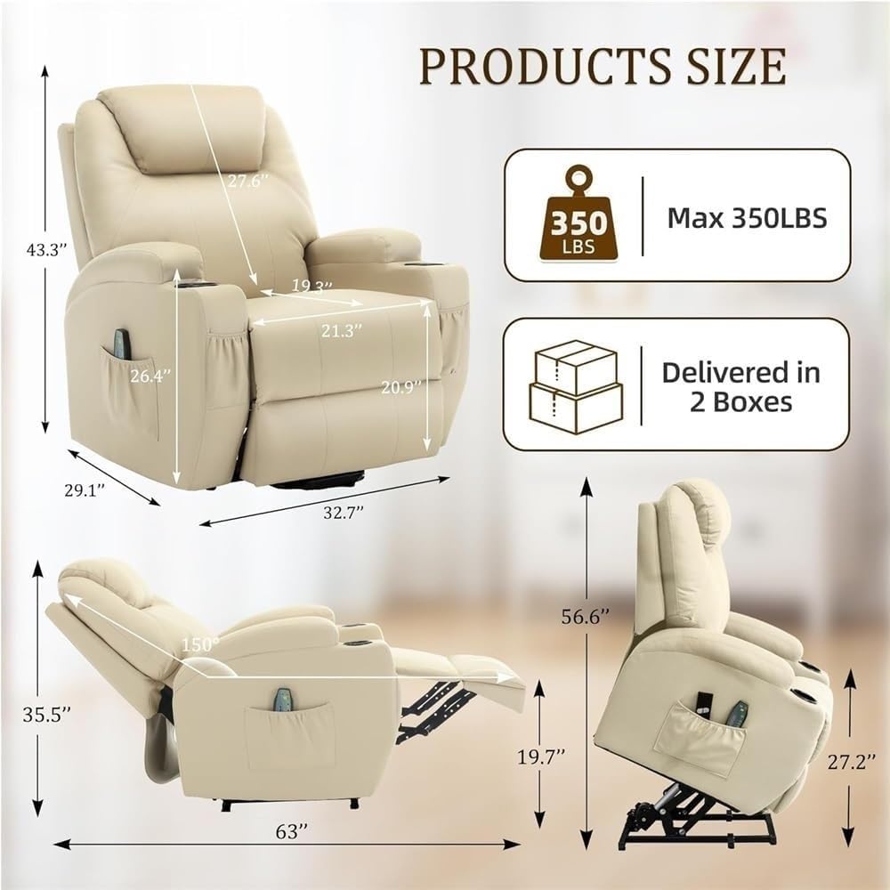 Electric Lift Recliner Chair with Massage and Heat