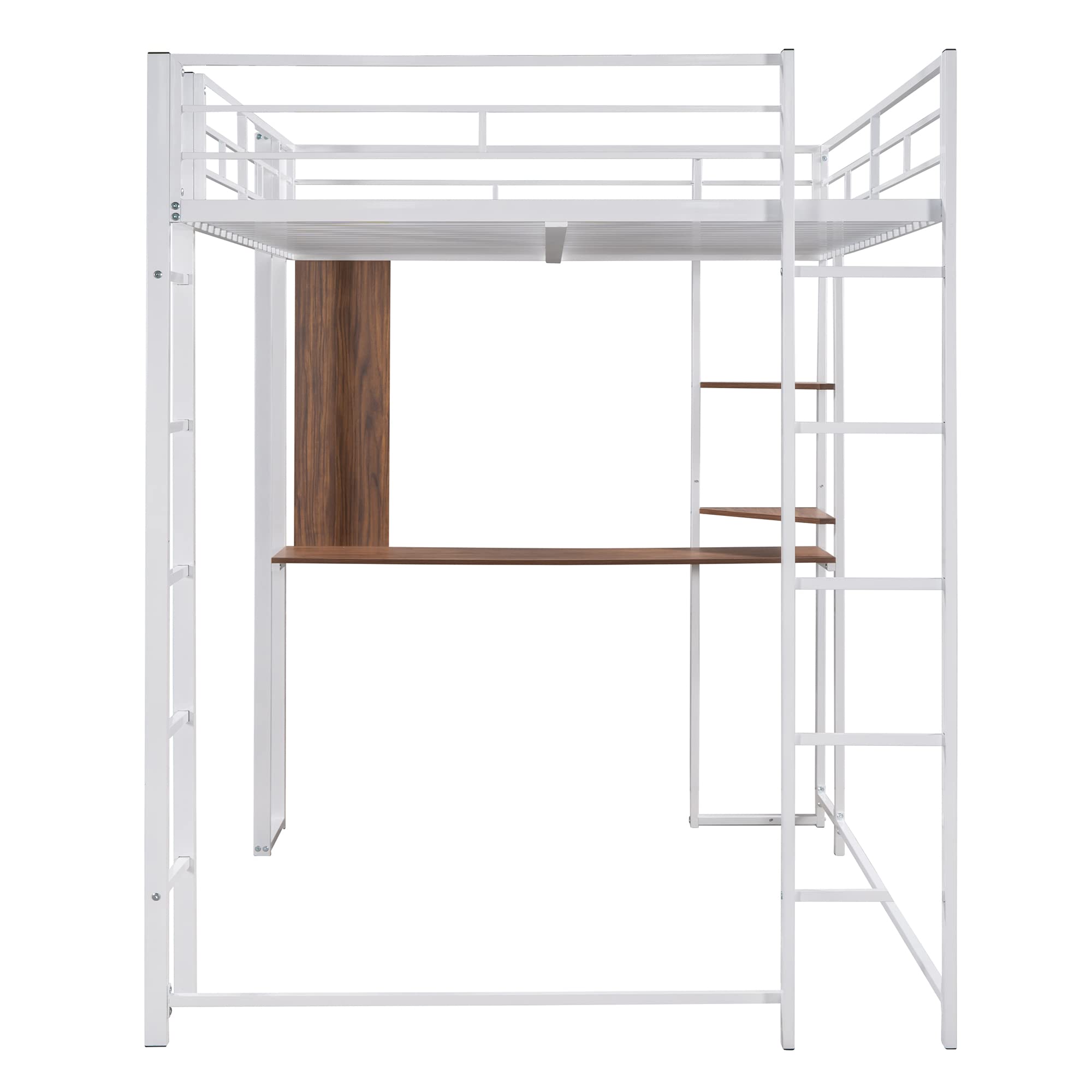 Full Loft Bed with Desk and Ladder - White Metal Frame