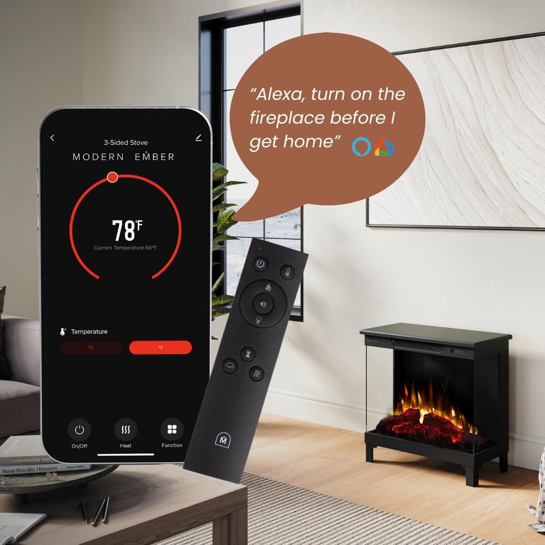 Skyline Smart 3-Sided Electric Fireplace Stove Heater