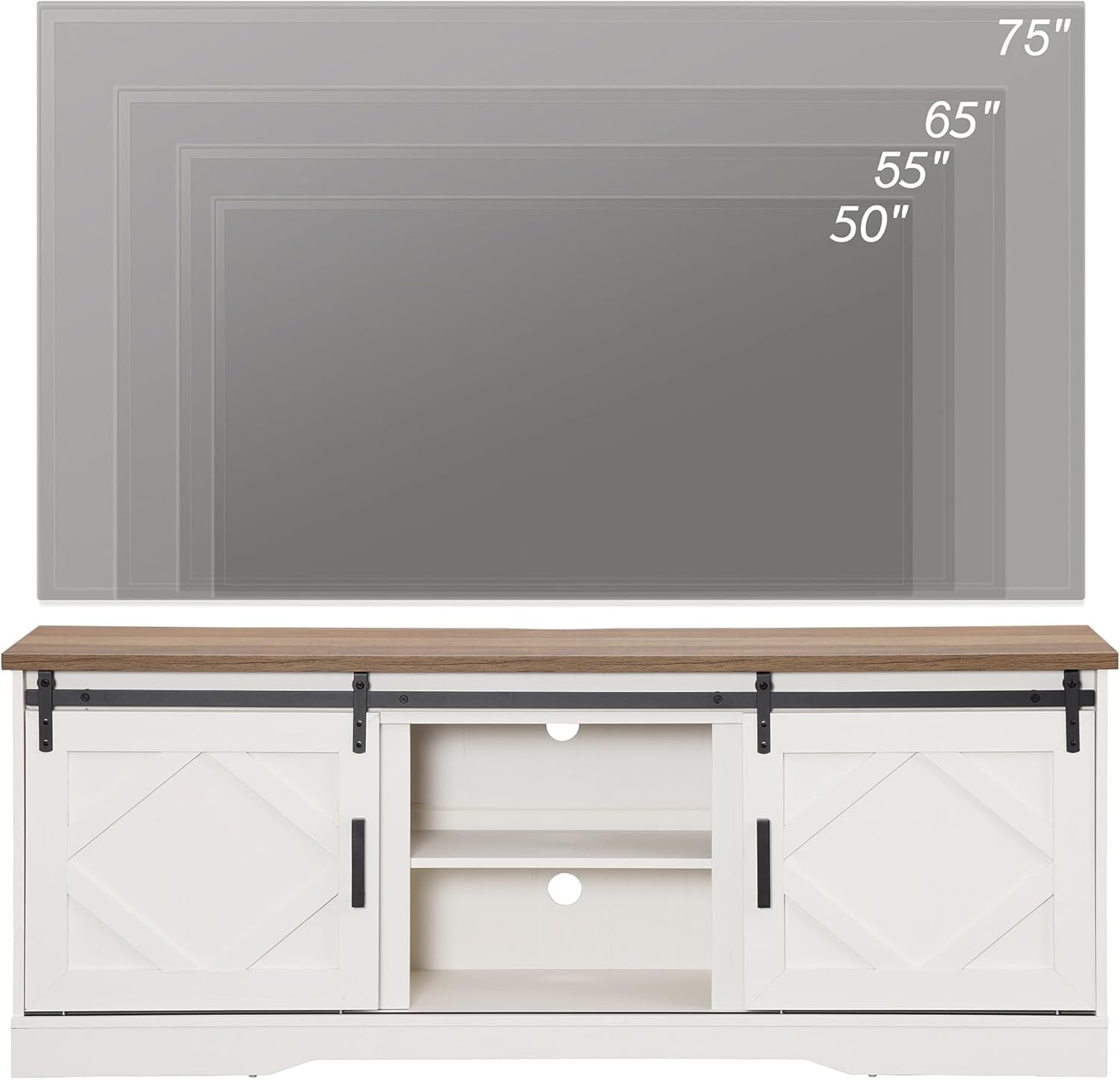 Modern Farmhouse 3-in-1 TV Stand for 95" TVs with Sliding Barn Doors