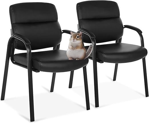 Leather Guest Chair with Padded Arms Black 1/2/4 Pack