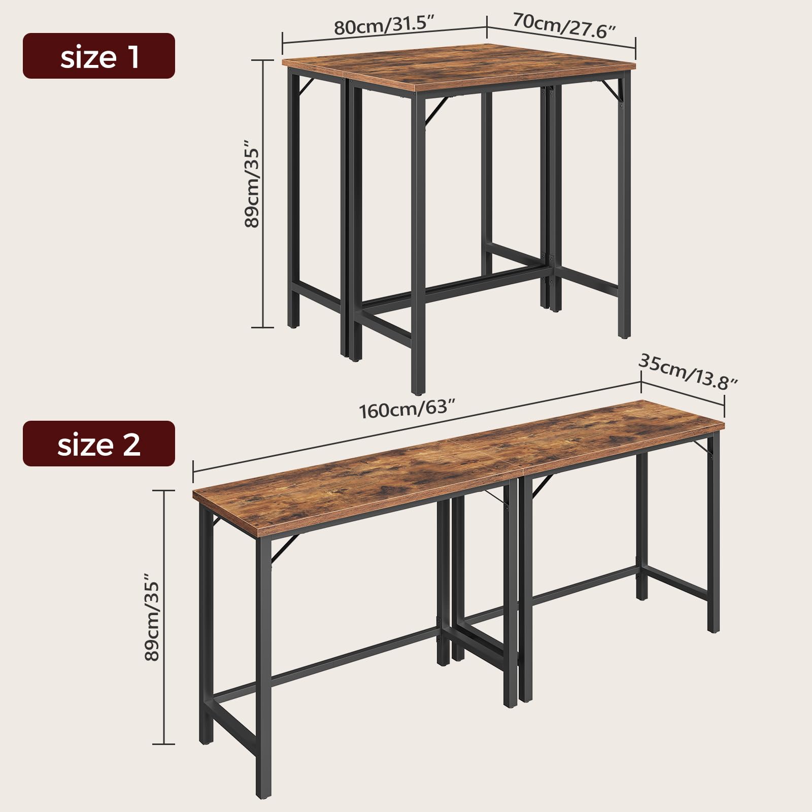 63-Inch Narrow Bar Table with Metal Frame