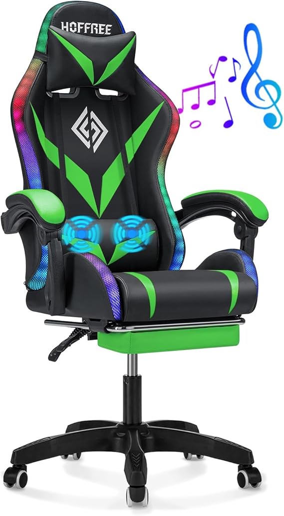 Gaming Chair with RGB Lights Speakers Massage