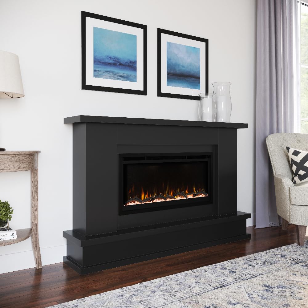 Patton Black Electric Fireplace Mantel Package 64W x 42H
