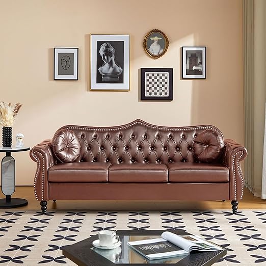3-Seater Tufted Chesterfield Settee with Rolled Arms