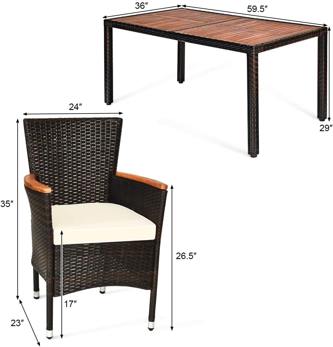 7-Piece Outdoor Patio Dining Set with Acacia Wood Table