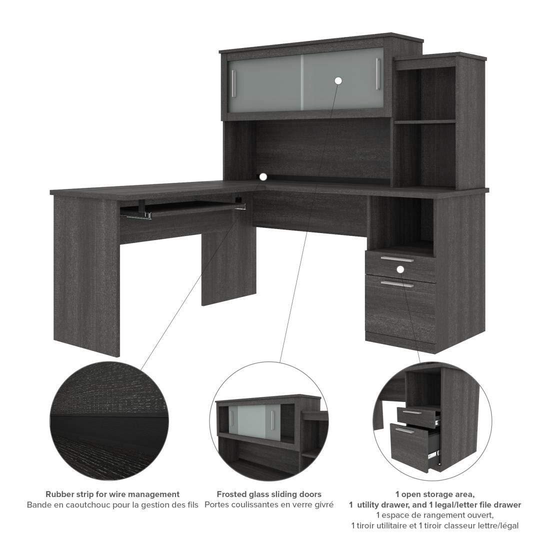 63W L-Shaped Desk with Hutch