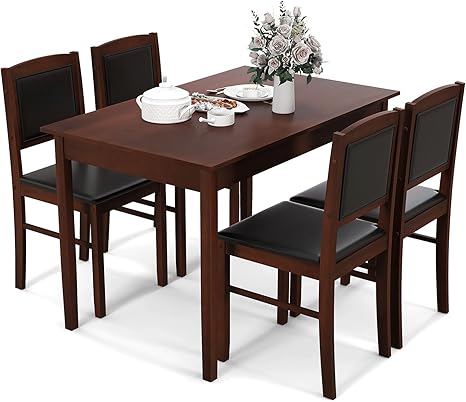 5-Piece Solid Wood Dining Set with Upholstered Chairs