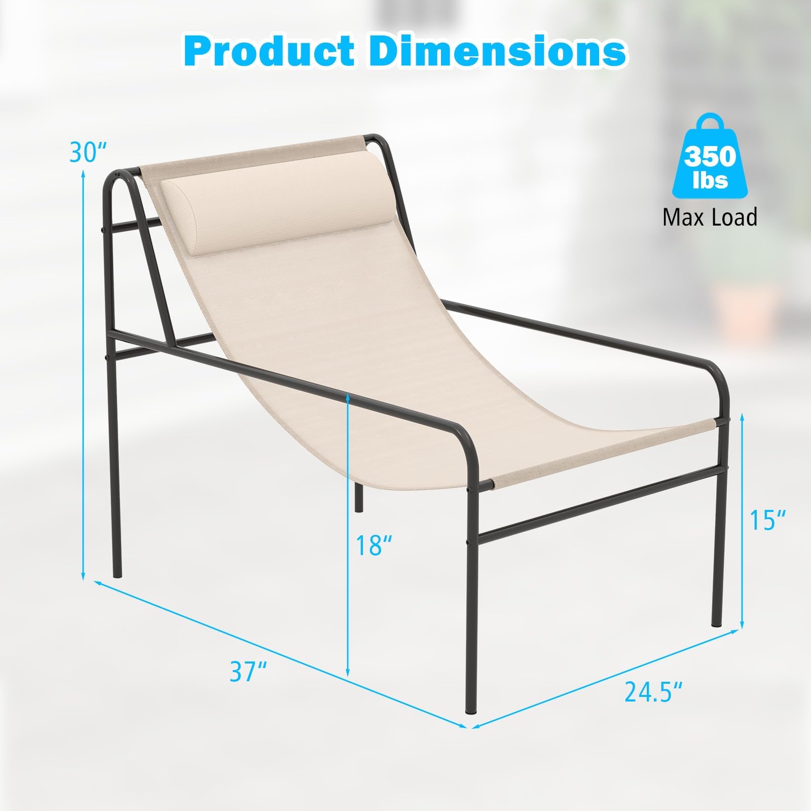 Patio Sling Lounge Chair with Removable Headrest Pillow