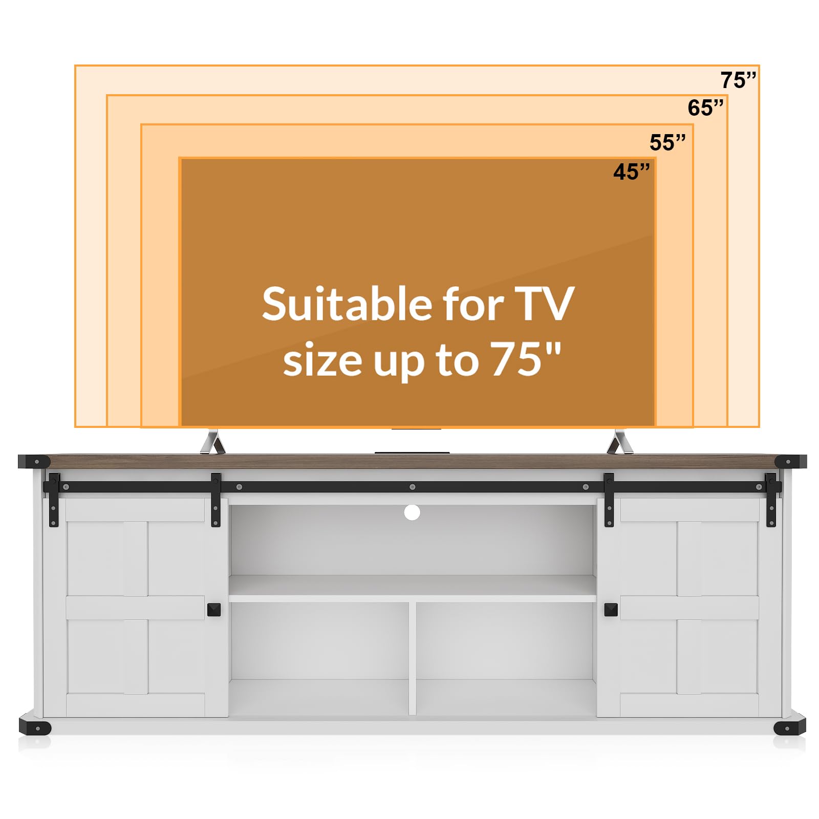 70 in TV Stand with Sliding Barn Doors and Storage Cabinets
