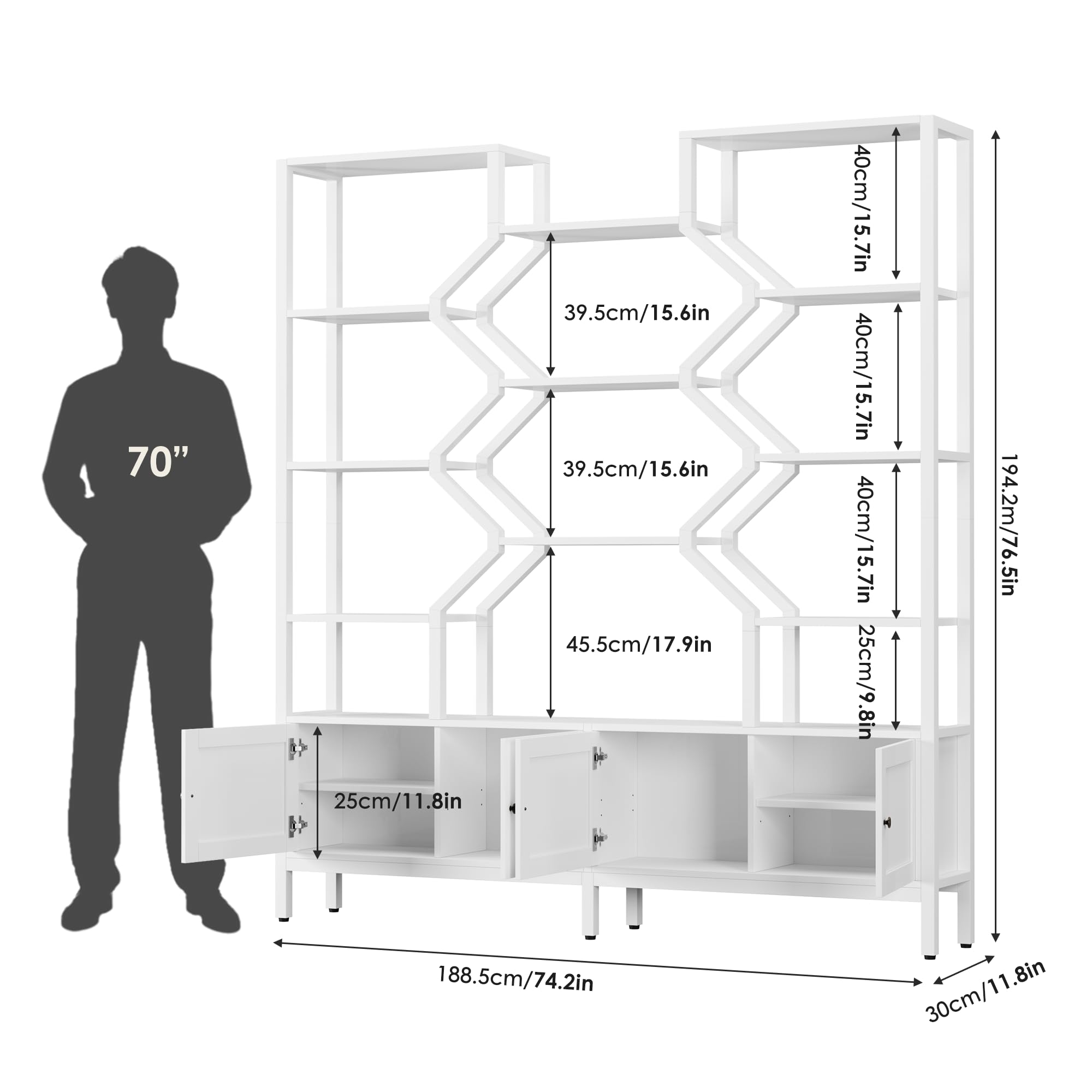 Tall 5-Tier Bookshelf with Storage Cabinet