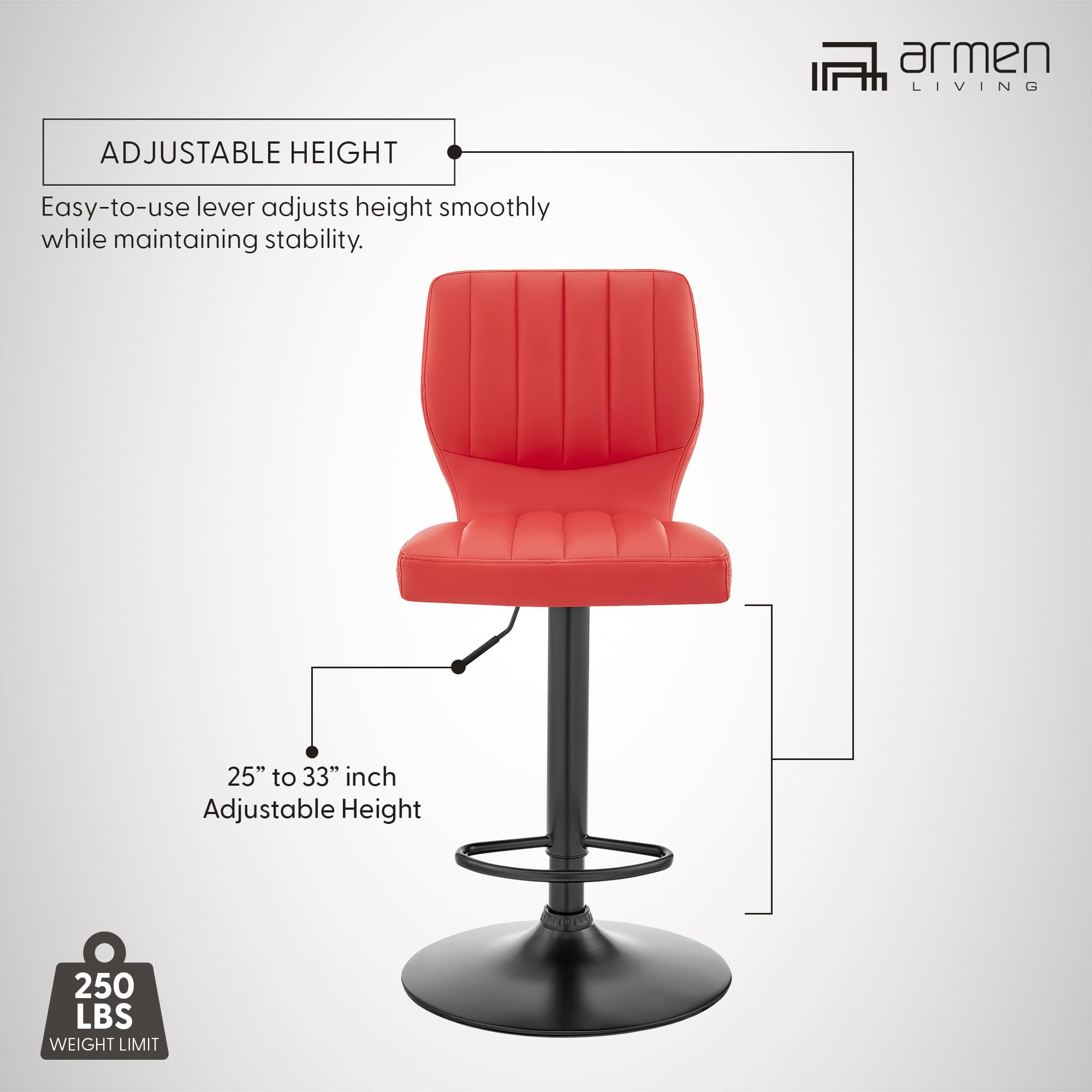 Adjustable Height Red Faux Leather Swivel Bar Stool