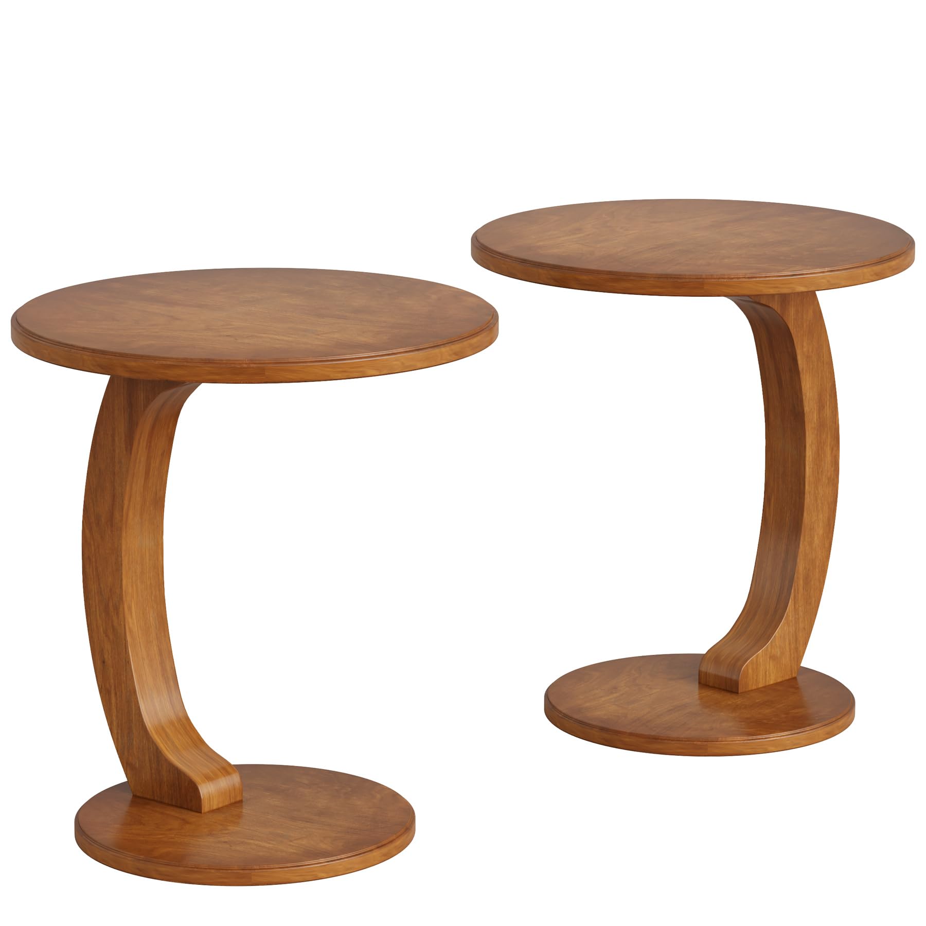 C-Shaped End Table Set of 2 - Wooden Round Side Table Brown