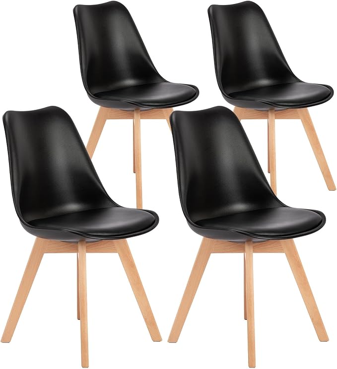 Mid-Century Modern Dining Chairs Set of 4 with PU Leather Cushion
