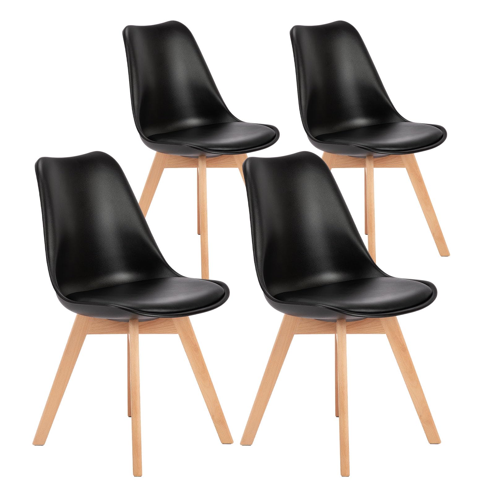 Mid-Century Modern Dining Chairs Set of 4 with PU Leather Cushion