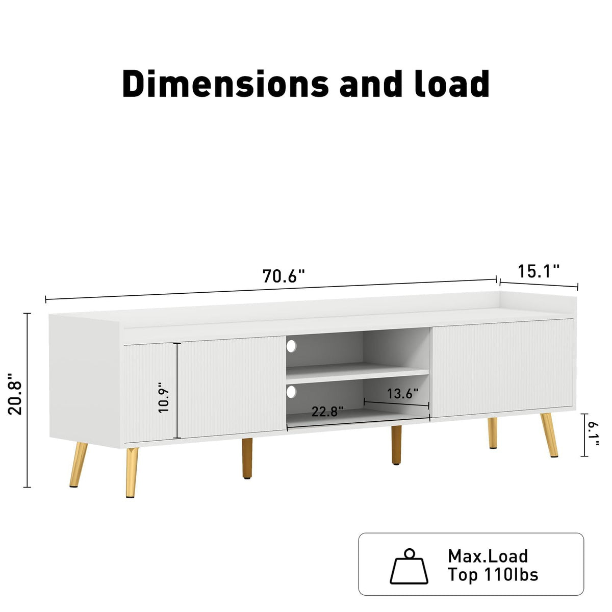 70 Fluted TV Stand with Sliding Doors and Storage