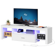 LED TV Stand with Power Outlets and Glass Shelves
