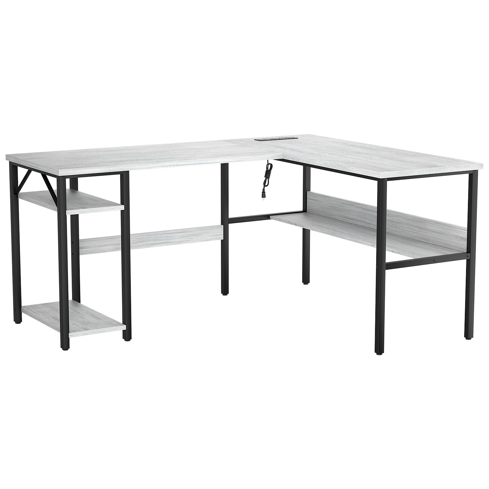 L-Shaped Computer Desk with Power Outlets and USB Ports