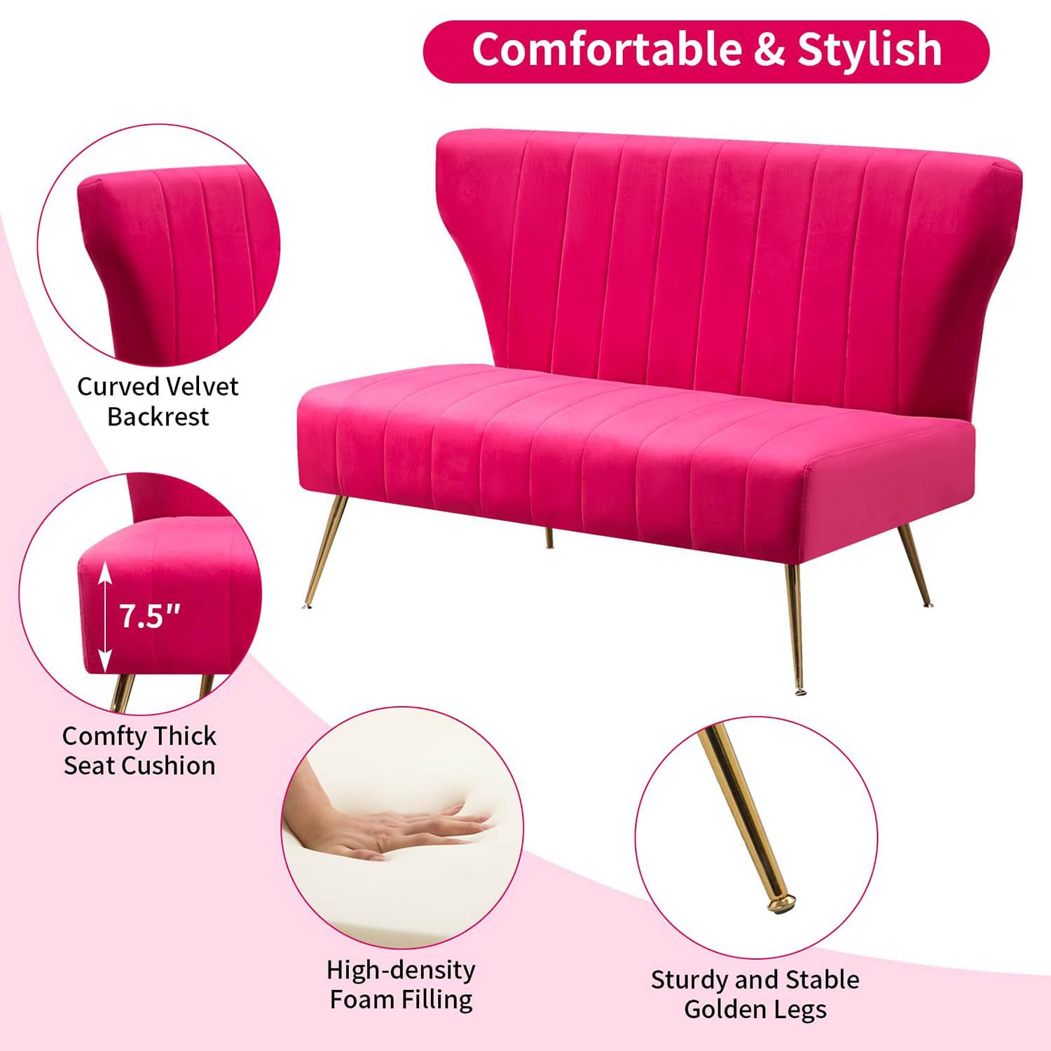 Velvet Loveseat with Gold Metal Legs