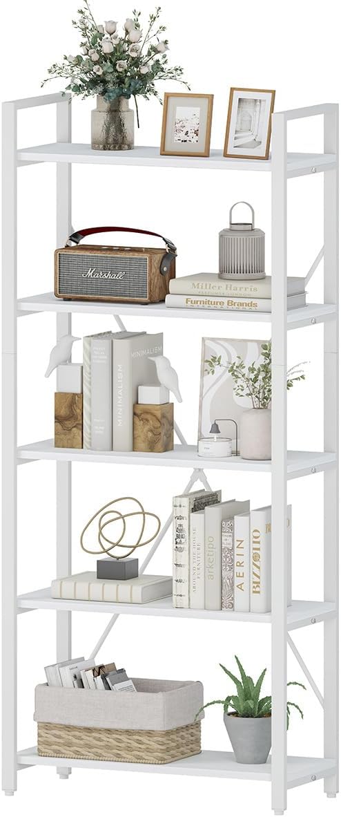 5 Tier Bookshelf Metal and Wood Etagere