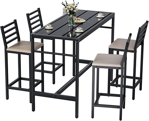 3 Piece Outdoor Patio Bar Set with Cushioned Stools