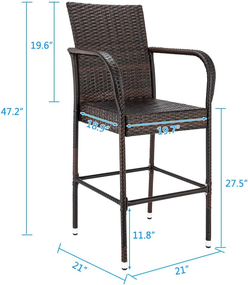 Wicker Bar Stools Outdoor Set of 2