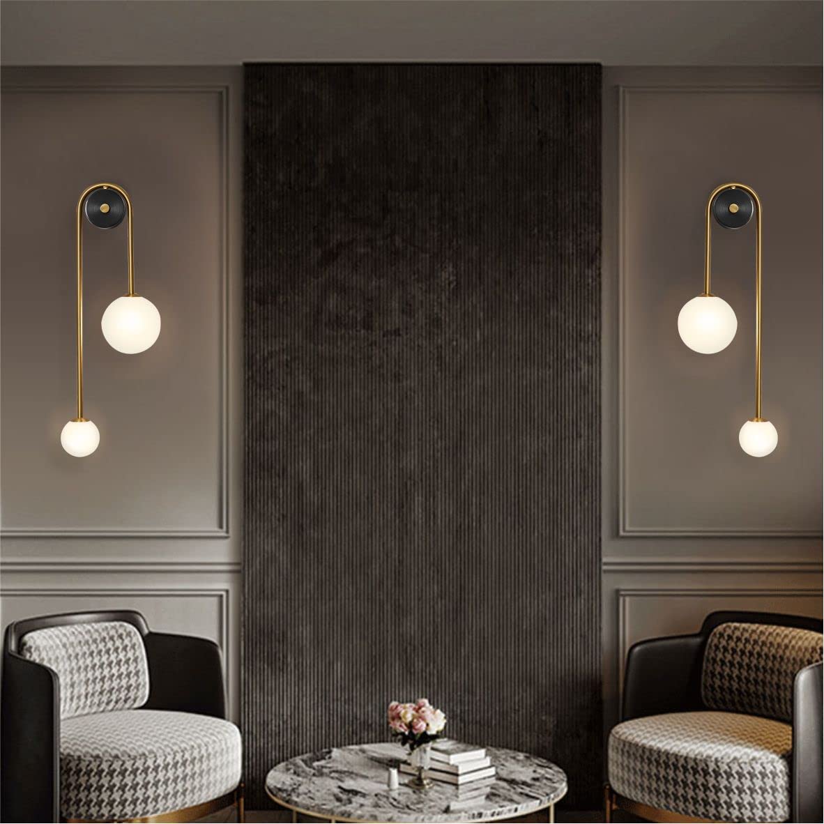 Globe Glass Wall Sconce 2-Light Modern Brushed Brass