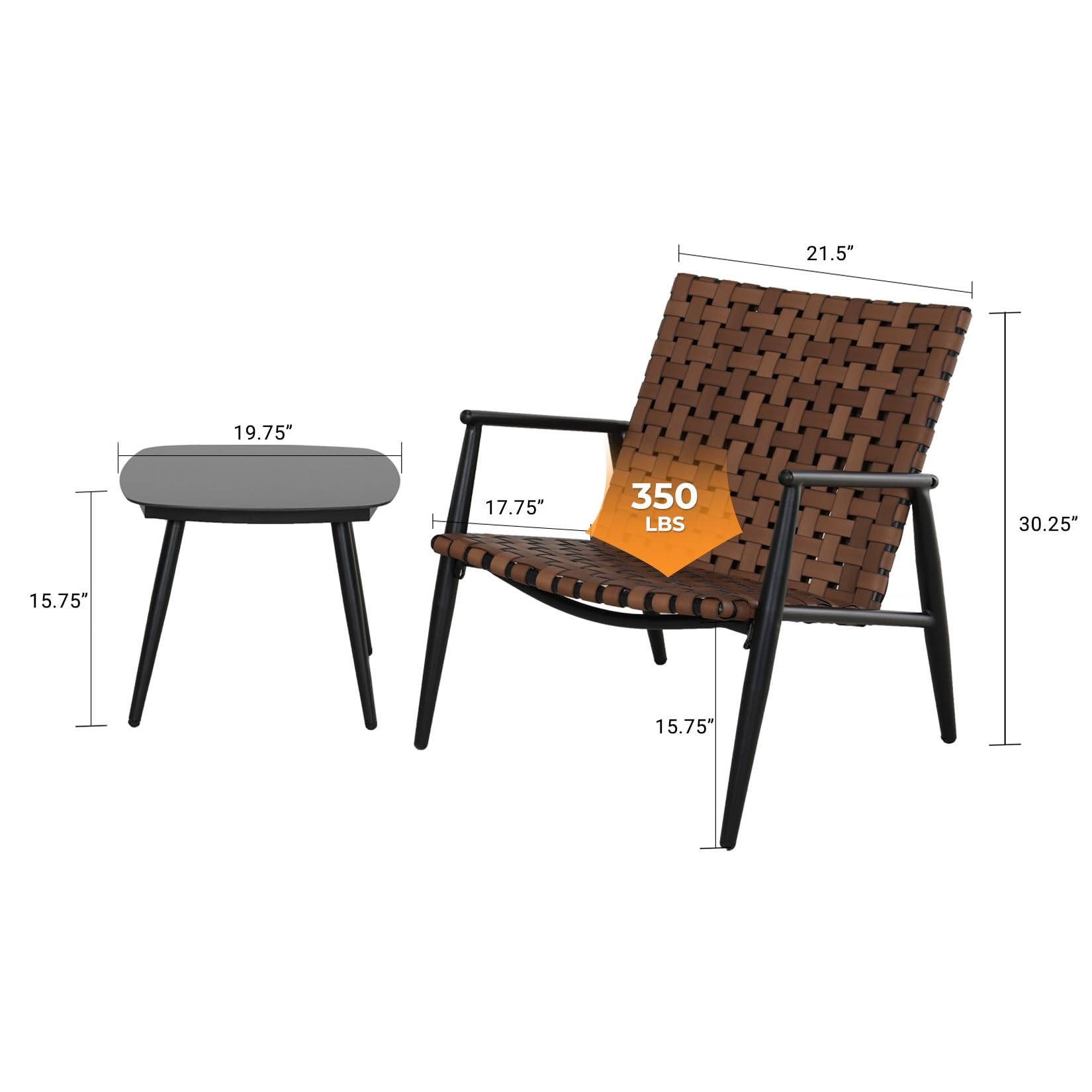 Outdoor Bistro Set 3 Pieces Leather-Look Wicker Patio Chairs with Side Table