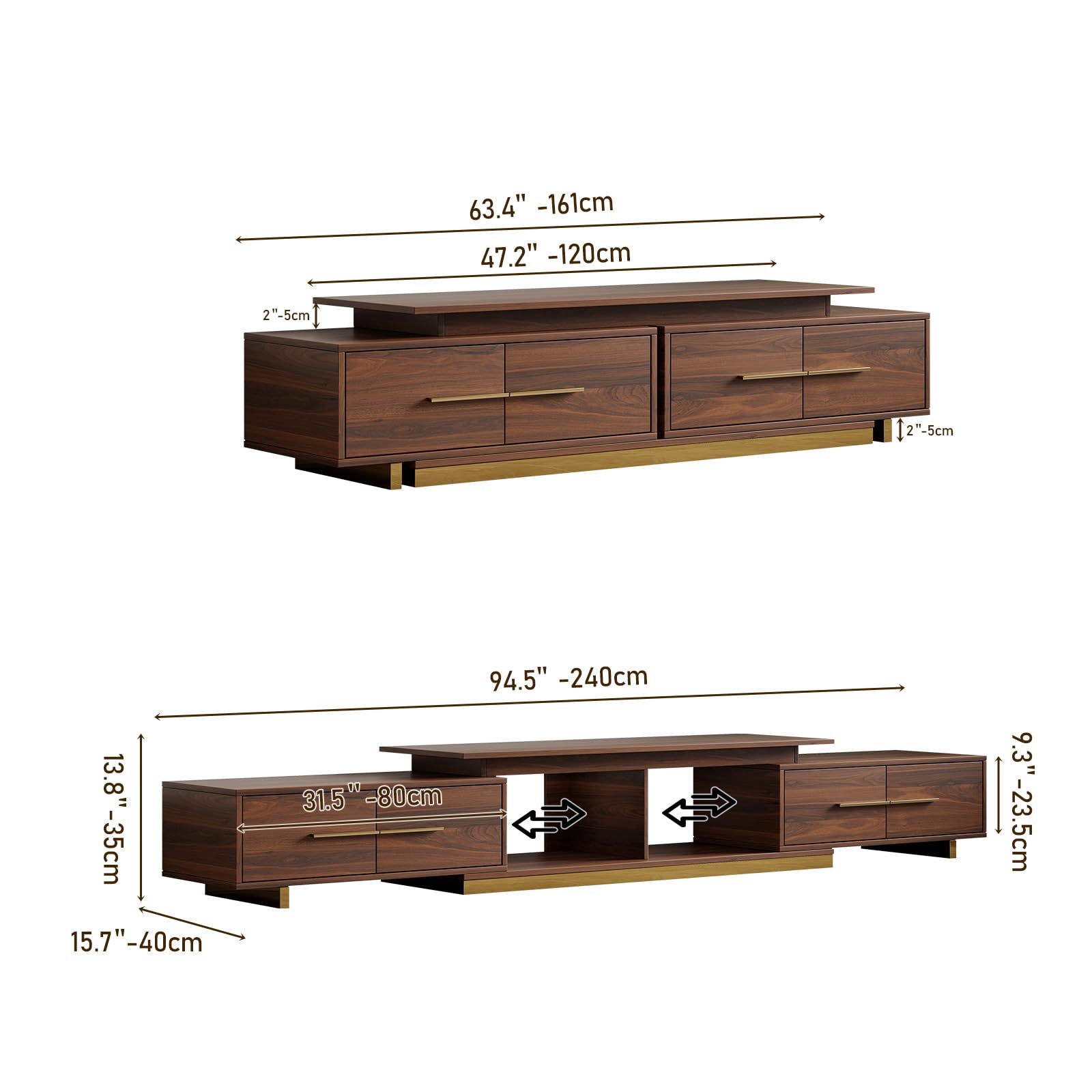 Extendable TV Stand with 4 Drawers