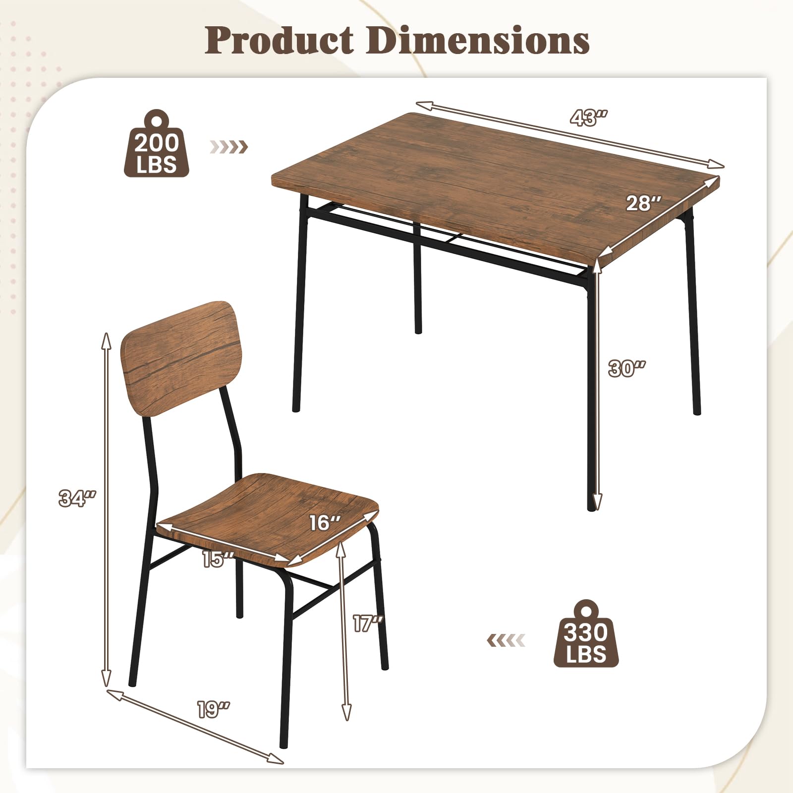 5-Piece Dining Table Set with Storage Rack