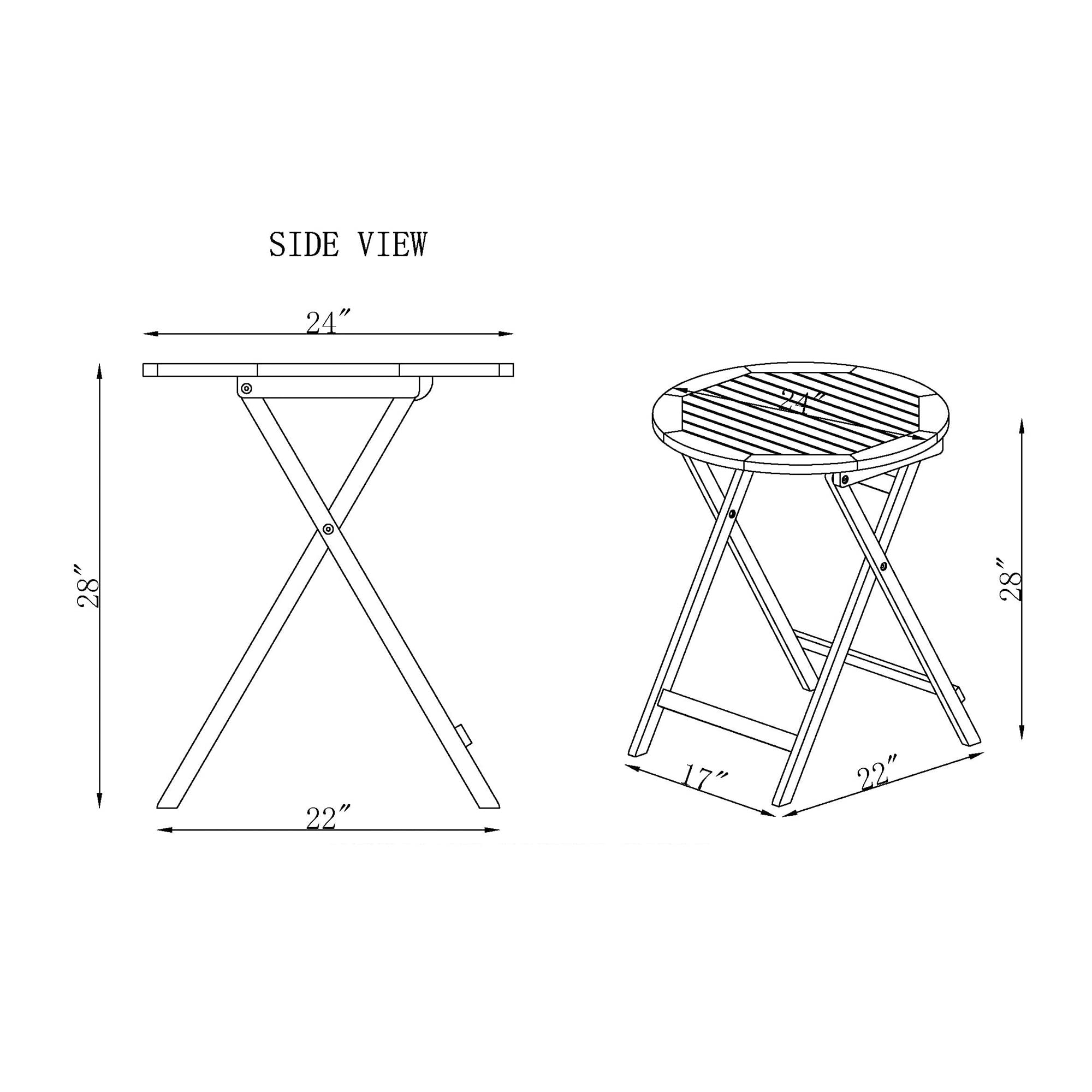 Folding Acacia Wood Bistro Set with Round Table and 2 Chairs