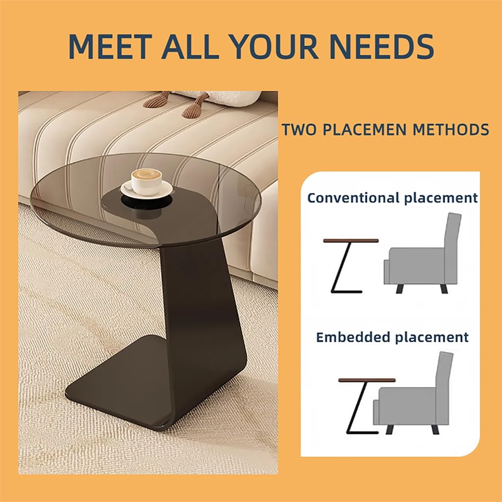 C-Shaped End Table with Tempered Glass Top